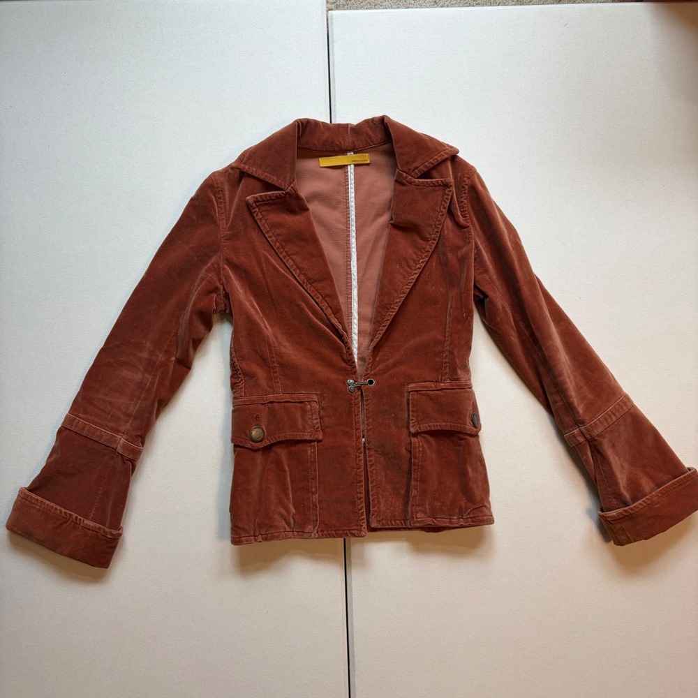 Twill Twenty Two Velvet Blazer S Rust Cuffed Sleeve Hook Closure Excellent